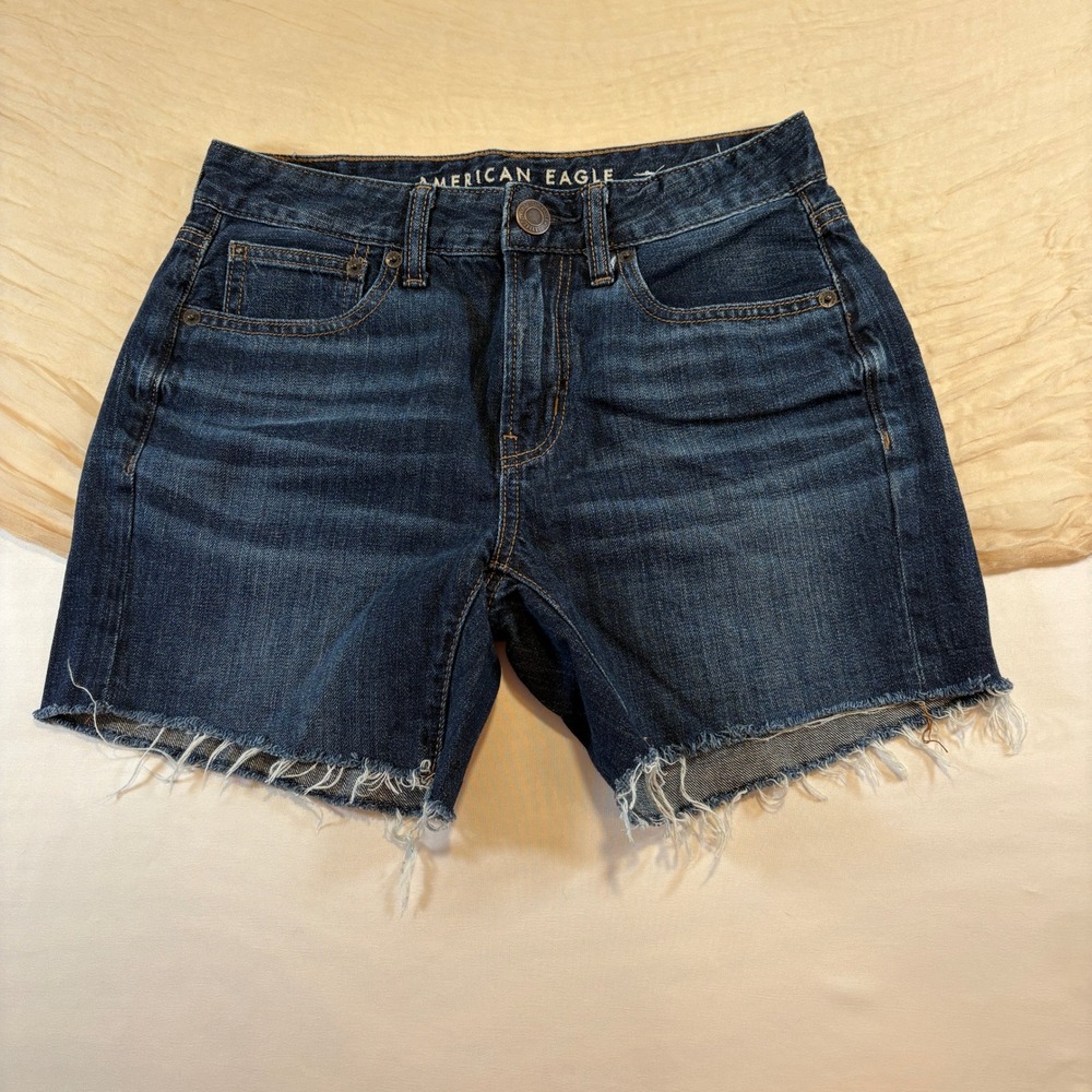 American Eagle Womens Dark Wash100% Cotton Denim Cutoff Shorts Size 00